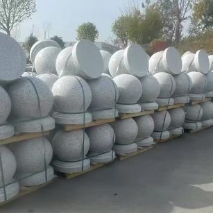 百色 白麻花岗岩石材圆球，石球，挡车球，隔离球，景观石球，风水球等