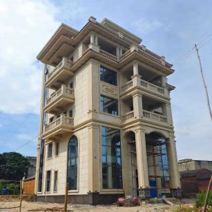 百色 黄金麻花岗岩石材别墅外墙干挂搭配（雕花栏杆花瓶柱门楼罗马柱）