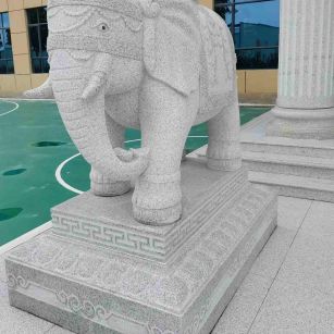 百色 白麻花岗岩动物异形石雕-大象