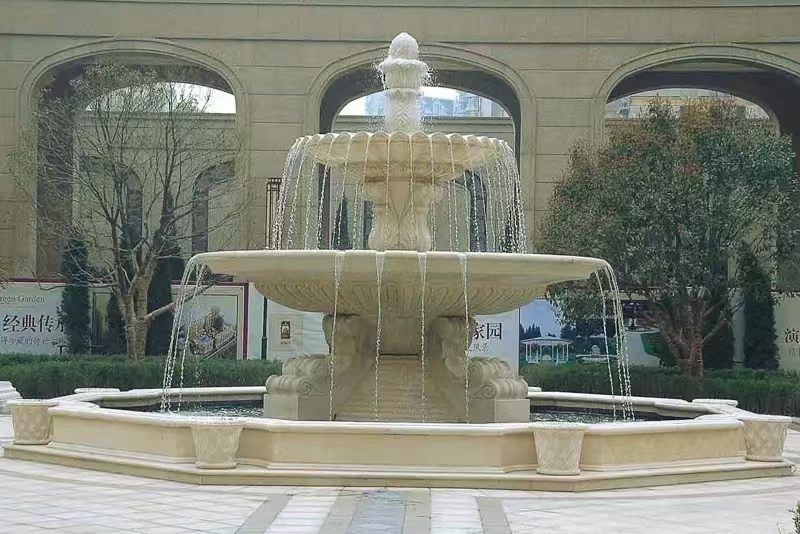 百色 黄金麻花岗岩异型加工——户外庭院石雕流水喷泉