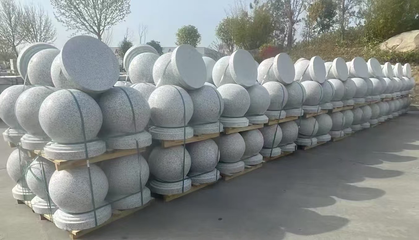 百色 白麻花岗岩石材圆球，石球，挡车球，隔离球，景观石球，风水球等