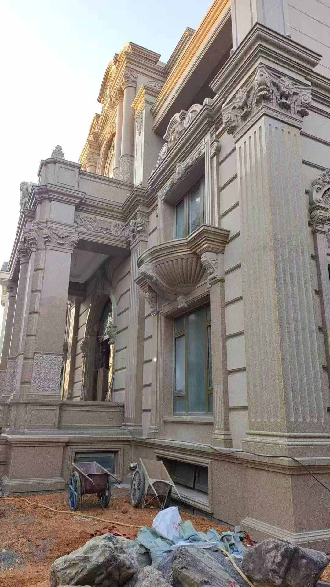 百色 黄金麻花岗岩光面别墅外墙干挂施工完成