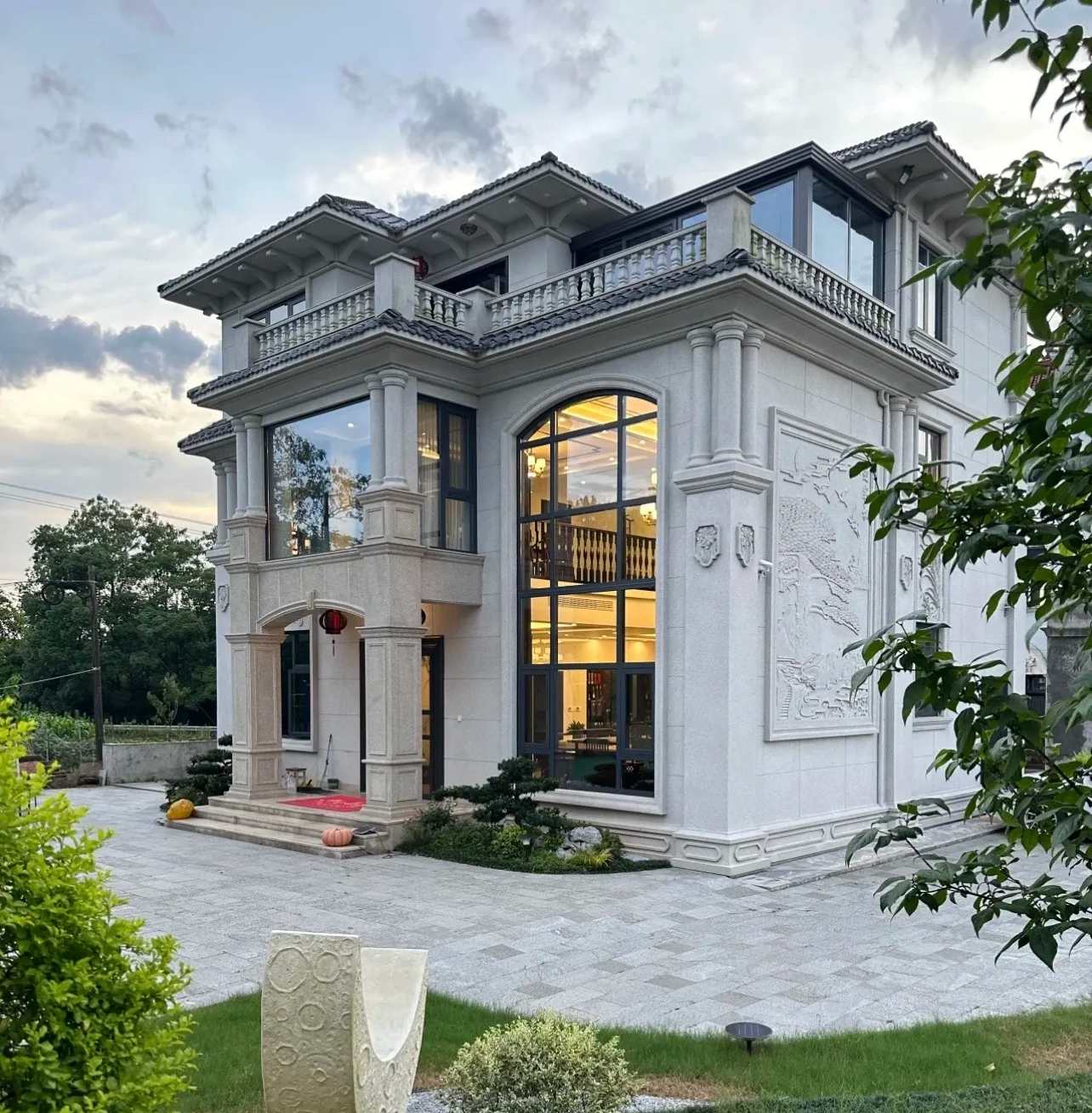 百色 白麻花岗岩私人别墅干挂石材豪华定制