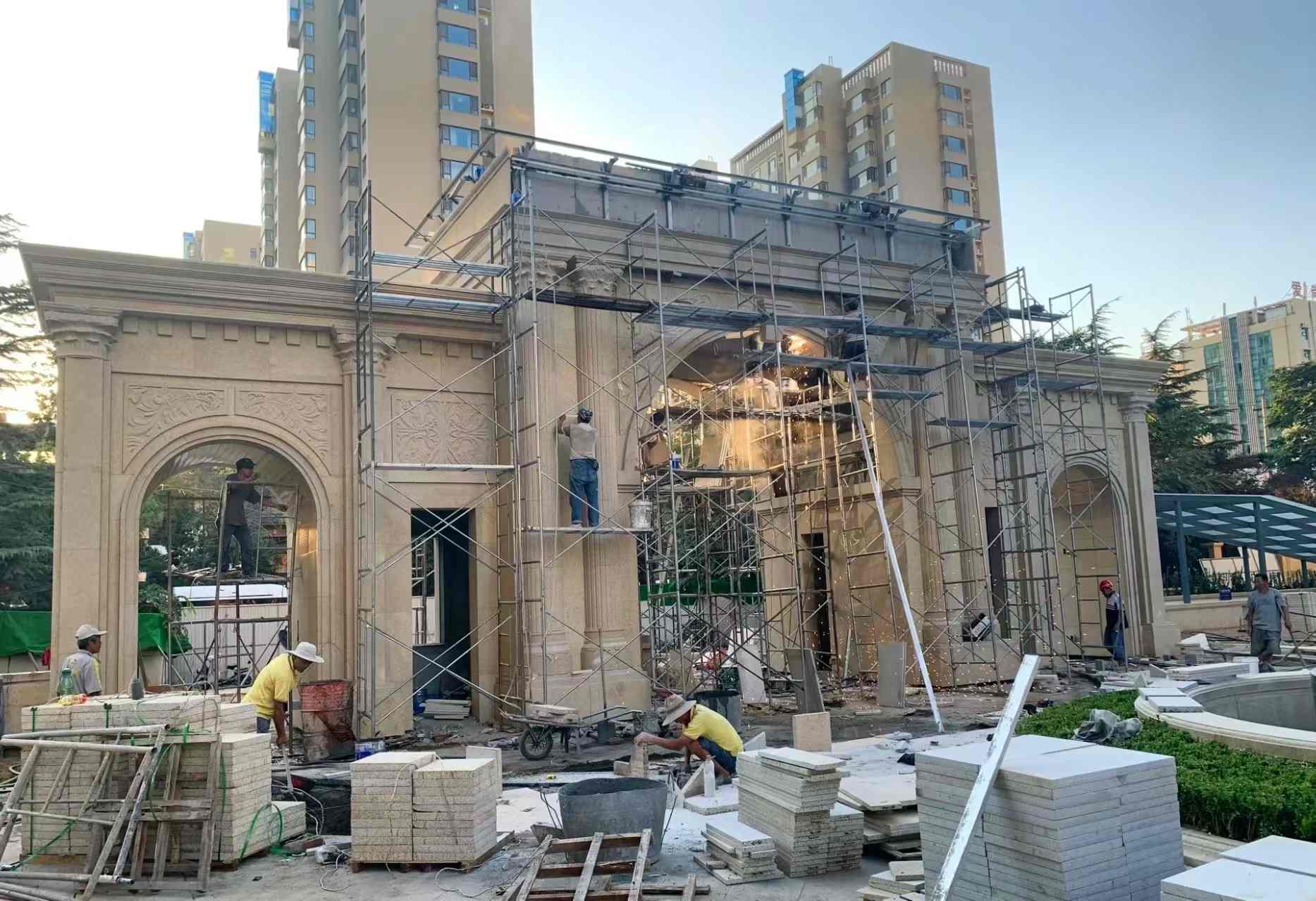 百色 黄金麻荔枝面花岗岩小区门楼外墙干挂