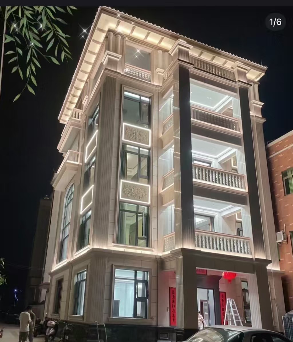 百色 芝麻白花岗岩别墅外墙夜间效果