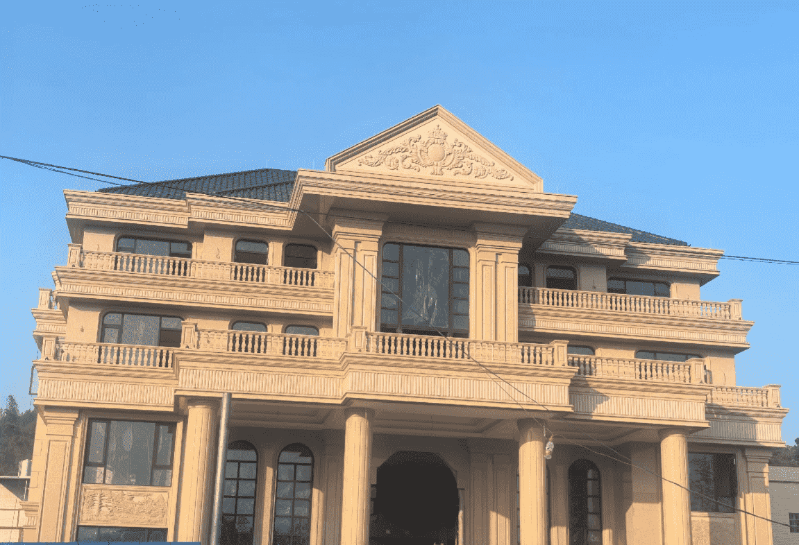 百色黄金麻别墅外墙干挂石材效果示例